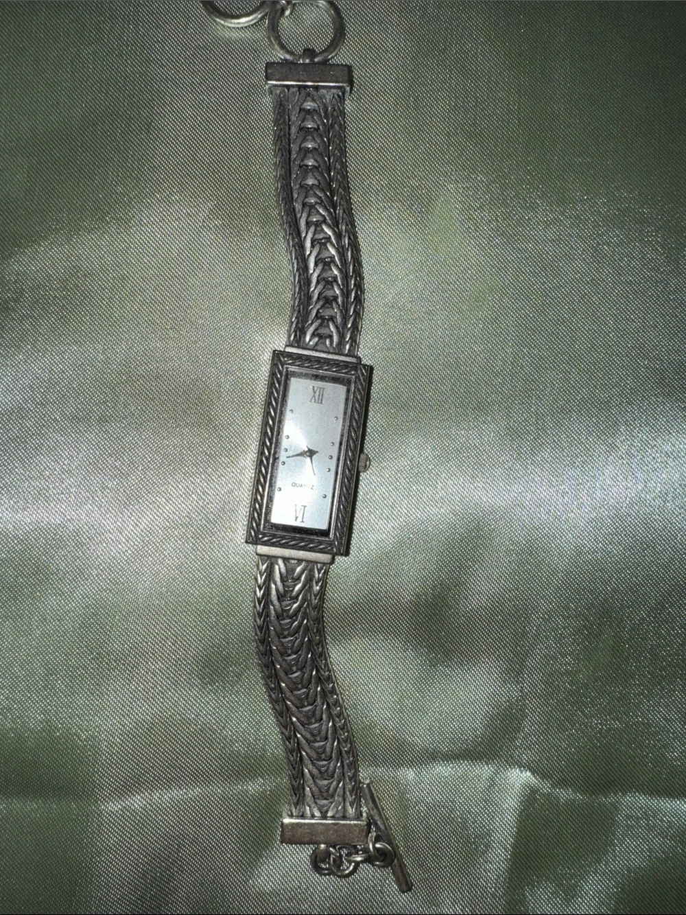 Silver-Tone Quartz Braided Chain Watch Bracelet.